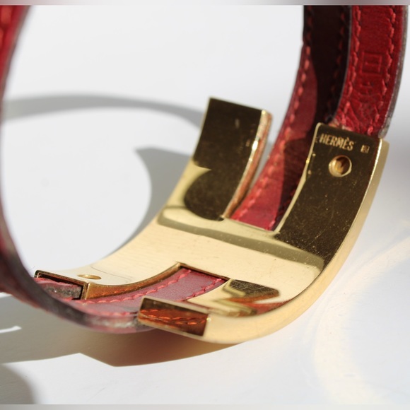 Hermès Gold Plated Pousse Pousse H slide bracelet red leather Authentic - Picture 12 of 16